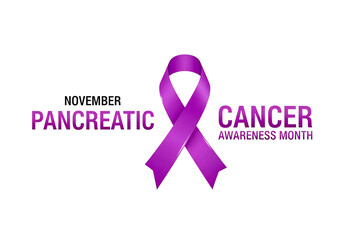 Purple ribbon for pancreatic cancer awareness month isolated on transparent background