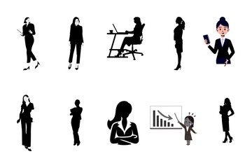 Collection of diverse businesswomen in various professional poses and activities