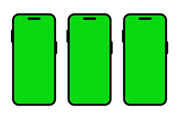 Green Smartphone Screen Mockup Trio with Black Background for UI and App Design