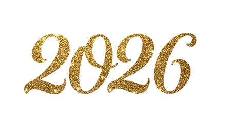 Golden glitter numbers 2026 isolated on transparent background