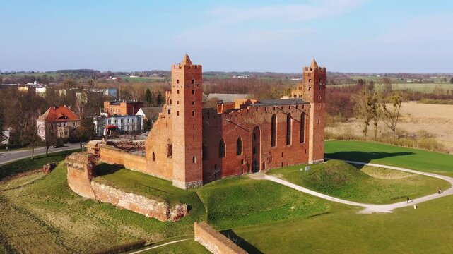 Ruins of medieval brick castle in Rydzyn Chelminski, Poland