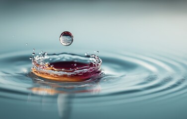 Water droplet creates ripples in calm surface, highlighting surreal colorflow effects