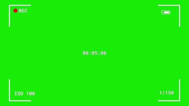 Camera recording screen overlay in alpha. Camera Recording Frame with HUD on Green Screen. Video camera recording overlay interface with HUD elements on green screen background