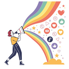 cartoon illustration of a man holding a rainbow