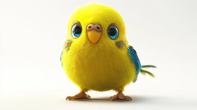 4w cute budgie with big round expressive eyes, hyper-exaggerated features, cartoon style,