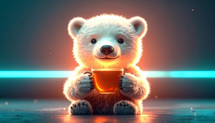 Cute Polar Bear with Coffee Cup.