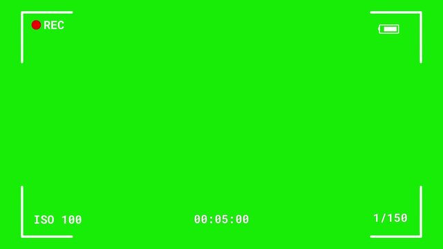 Camera recording screen overlay in alpha. Digital Recording Interface Set on Green Screen. Collection of digital camera recording HUDs over green screen background