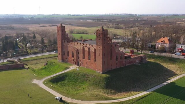 Ruins of medieval brick castle in Rydzyn Chelminski, Poland