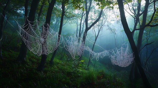 spider web with dew drops in morning in forest - Powered by Adobe