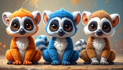 Obraz premium Three cute lemur illustrations (1)