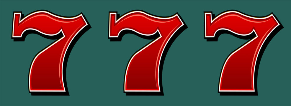 three large, bold red number sevens arranged in a horizontal row against a dark teal background