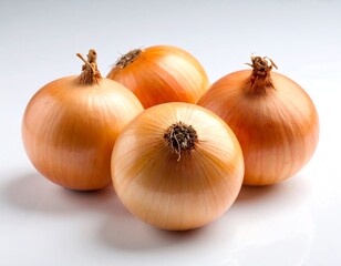 Fototapeta premium Three ripe onions on white background