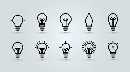 A conceptual illustration of various incandescent light bulb shapes and styles representing the concept of innovation, ideas, and problem-solving.