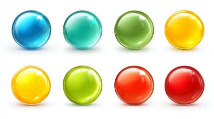 An array of radiant, colorful glass spheres, each a perfect orb reflecting light. A beautiful, eye-catching, and versatile design element.
