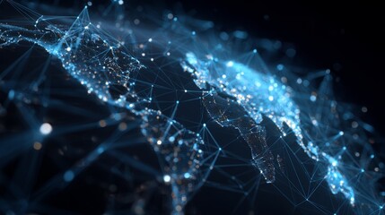 A mesmerizing digital world map showcases interconnected networks and communication, creating a sense of global unity. It symbolizes the power of the digital age, networking, and the world wide web.