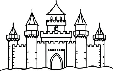 Fototapeta premium Whimsical hand drawn castle illustration for fairytales
