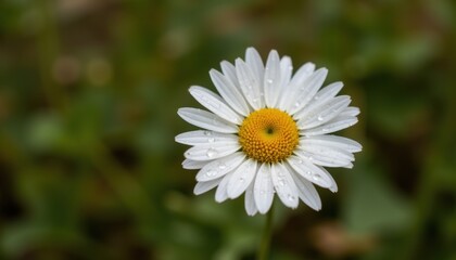 Obraz premium Close-Up of White Daisy Flower with Water Droplets on Petals