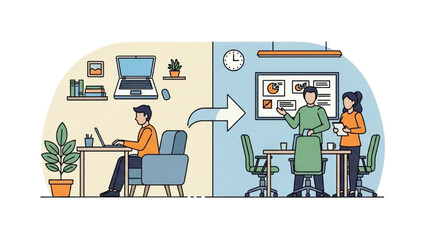 Remote Work and Hybrid Office Set – Vector Illustration of Modern Workspace Concepts AI EPS PNG JPEG