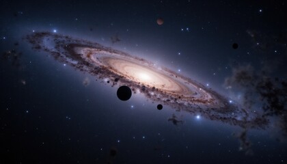 Stunning Spiral Galaxy with Bright Core and Surrounding Planets