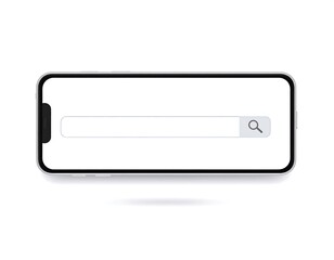 Smartphone with search bar on a white background