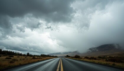 Open Road Under Dramatic Clouds in Remote Landscape Scene