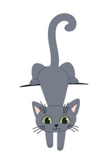 Cute cartoon cat about to jump. Vector illustration of a cat on a white background. Children clip art.