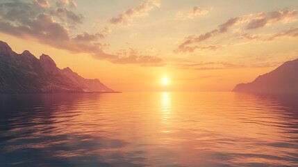 Beautiful sunset over the sea with orange sky and sun reflecting on calm water