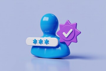 Secure user login with password and verification badge on a blue background