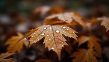 Dew-Kissed Autumn Leaves Glimmering in Soft Natural Light