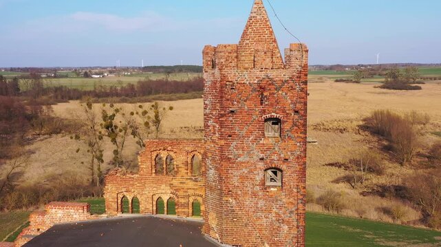 Ruins of medieval brick castle in Rydzyn Chelminski, Poland