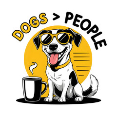 Cartoon Dog with Sunglasses Coffee Mug Typography Artwork (Transparent Background)
