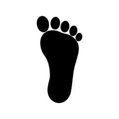 Black footprint silhouette icon illustration- Simple black silhouette of a human footprints viewed from above, representing walking, travel, steps, direction, or movement concept