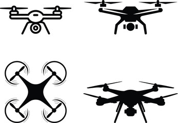 Modern drone silhouettes quadcopter aerial photography technology flying machines set