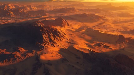 A vibrant panorama of the Colorado mountain landscape captures a red sunset over the desert rocks and snowy Grand Canyon peaks under a glowing dawn sky