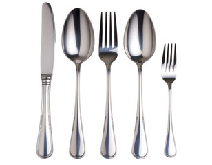 Set of silverware including knife spoon and fork isolated on transparent background