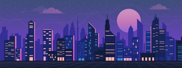 Futuristic vaporwave city skyline background