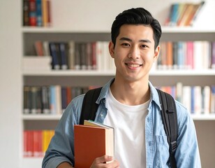 Smiling student in library