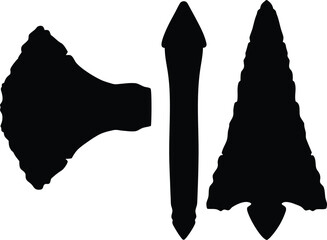 Stone Arrowhead Silhouette Vector - Prehistoric Tool and Weapon Icon, Primitive Arrowhead Vector Silhouettes - Ancient Hunting Symbol