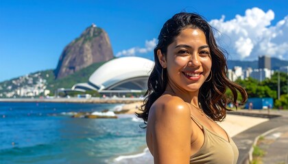Smiling woman by the ocean