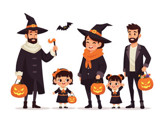 Halloween Family in Costume: A cartoon illustration of a family dressed in Halloween costumes. This colorful illustration is perfect for Halloween-themed projects.