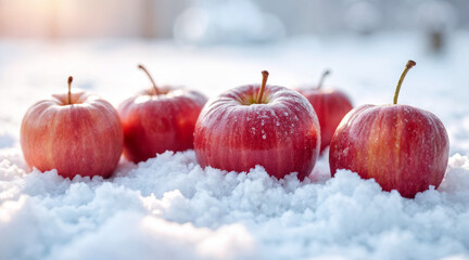 Red Apples on Snow in Winter Still Life