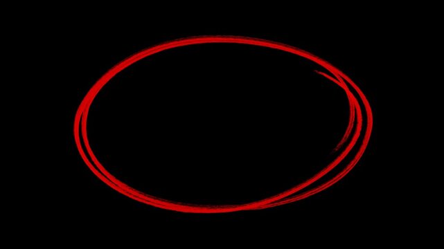 Animated hand-drawn Red circle animation, Handwritten red circle. For marking text, numbers, a marker pen, pencil, Hand-drawn red circle highlight with a transparent background.