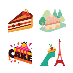 Four Unique Cake Slice Illustrations with Different Themes and Styles for Celebrations