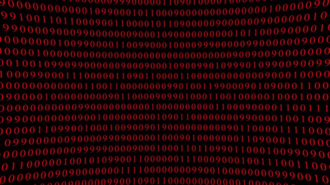 Red Binary Code Pattern on Black Background numbers .data processing, symbolizing technology and information transformation.