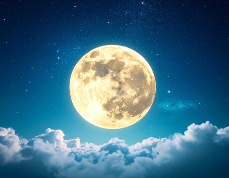 Full moon over a starry night sky with clouds - Powered by Adobe
