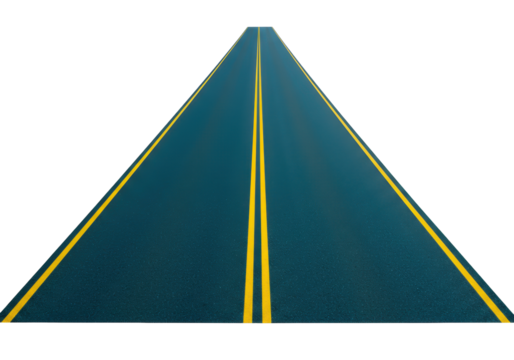 Isolated Asphalt Road with Yellow Lanes on a Dark Surface perspective going forward