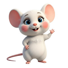 3d illustration of cute mouse waving isolated on transparent background