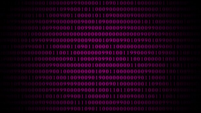 Pink Binary Code Pattern on Dark Gradient Background .data processing, symbolizing technology and information transformation.
