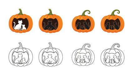 Halloween Pumpkin Silhouette Collection: Capturing the spirit of Halloween, this collection showcases intricately carved pumpkins with feline silhouettes.