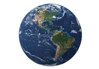 Fototapeta premium Isolated earth globe showing Americas continents view with realistic clouds and oceans